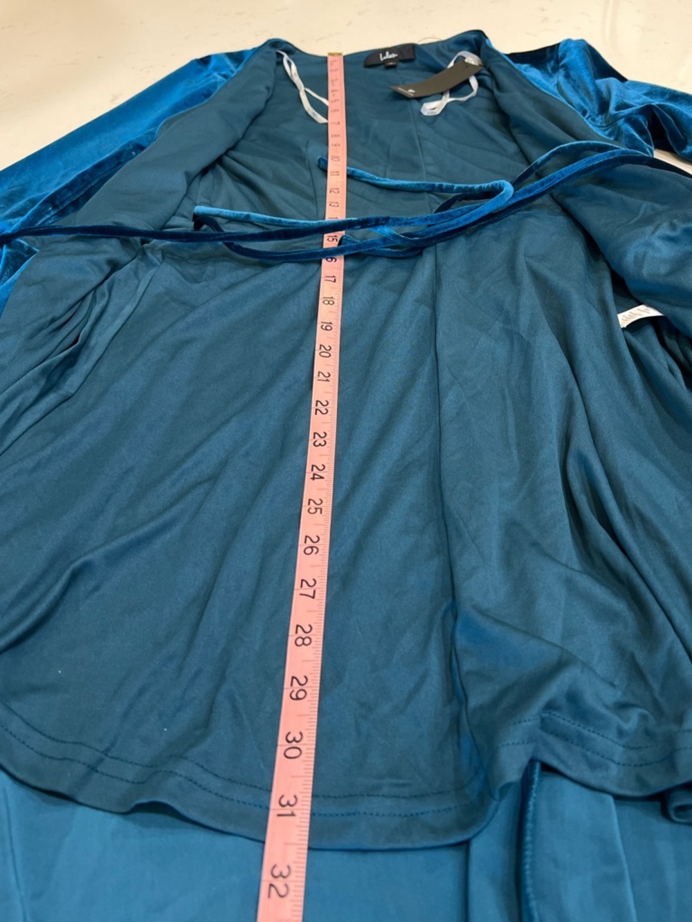 Lulus Jacinda Velvet Wrap Formal Maxi Dress Teal Long Sleeve Gown Size L NWT - Picture 12 of 12